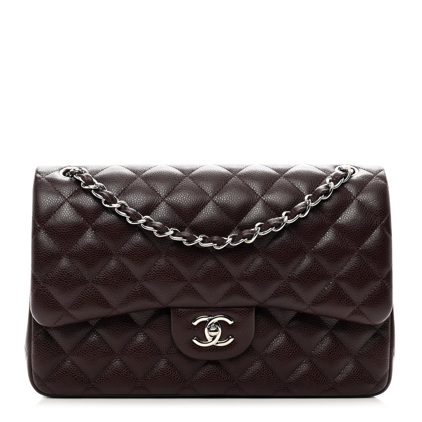 Caviar Quilted Jumbo Double Flap Burgundy