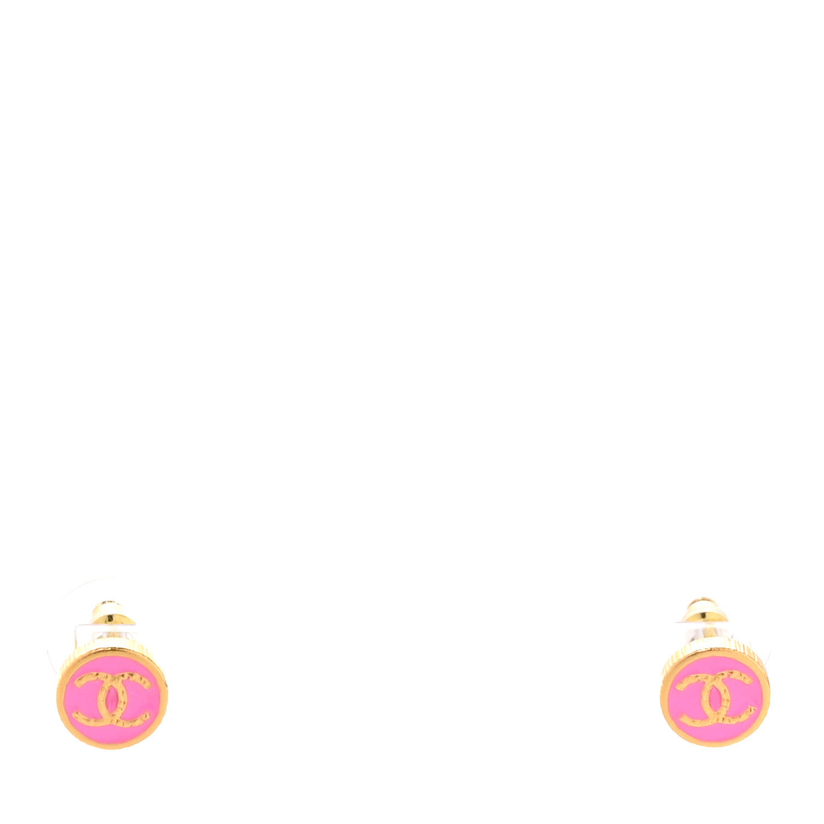 Chanel Metal Enamel CC Round Earrings Gold Pink 1 of 5