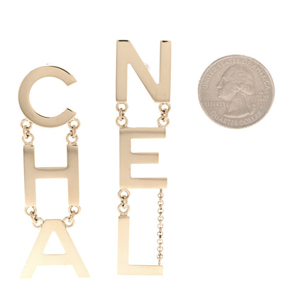 Chanel Metal Cha-Nel Logo Drop Earrings Gold 2 of 5