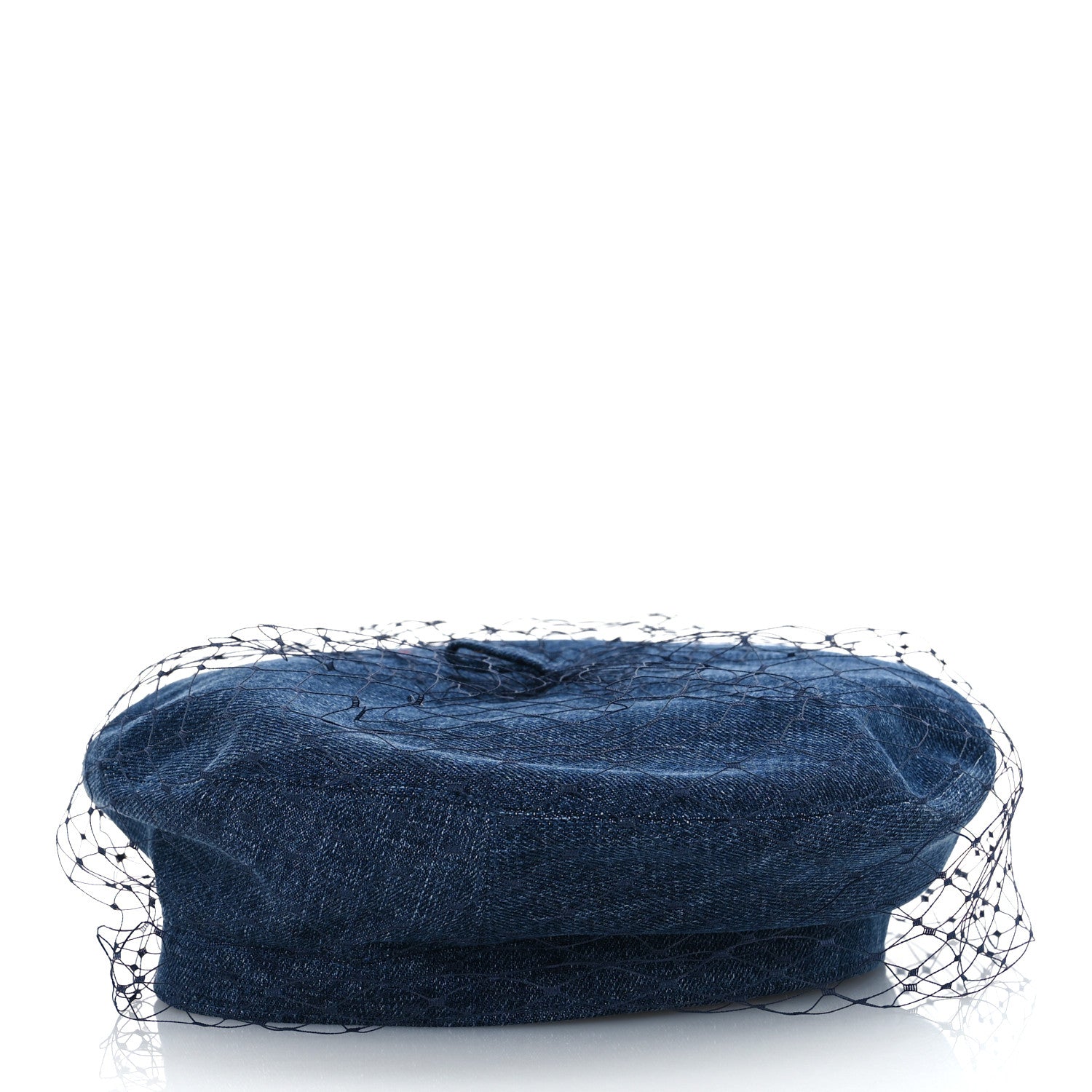 Christian Dior Cotton Denim Arty Beret Cap With Veil 57 Blue 5 of 9