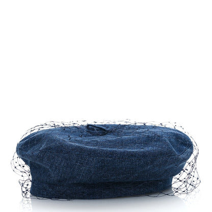 Christian Dior Cotton Denim Arty Beret Cap With Veil 57 Blue 5 of 9