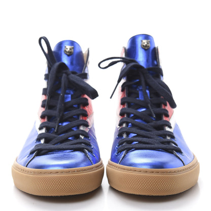 Gucci Metallic Calfskin Union Jack Mens High Top Sneakers 8.5 Red Silver Blue 2 of 7