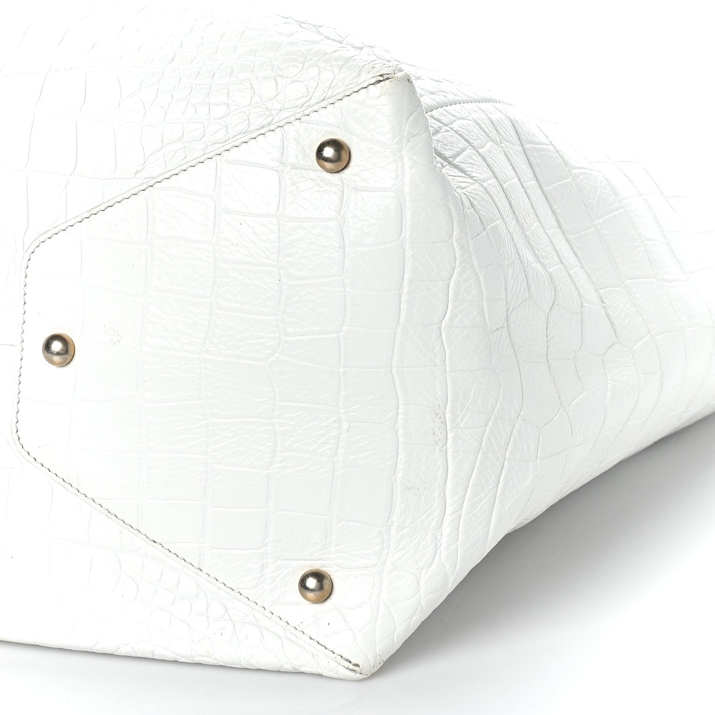 Calfskin Crocodile Embossed Large Cocodile Shopping Tote White