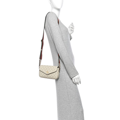 Gucci GG Supreme Monogram Textured Dollar Calfskin Web Mini Ophidia Envelope Shoulder Bag Beige Mystic White Oatmeal 2 of 13