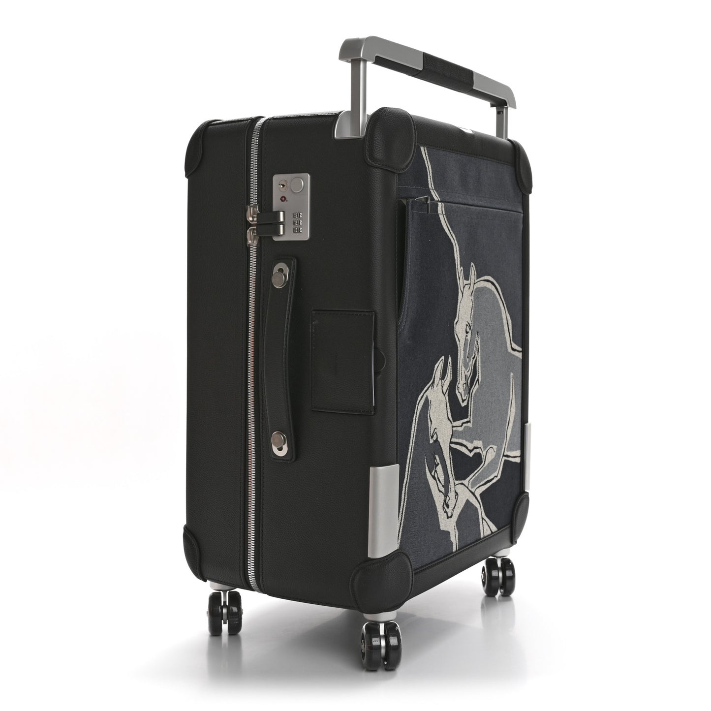 H Plume Canvas Taurillon Regate La Danse Des Chevaux R.M.S. Trolley Case Luggage Gris Fonce Ecru Black