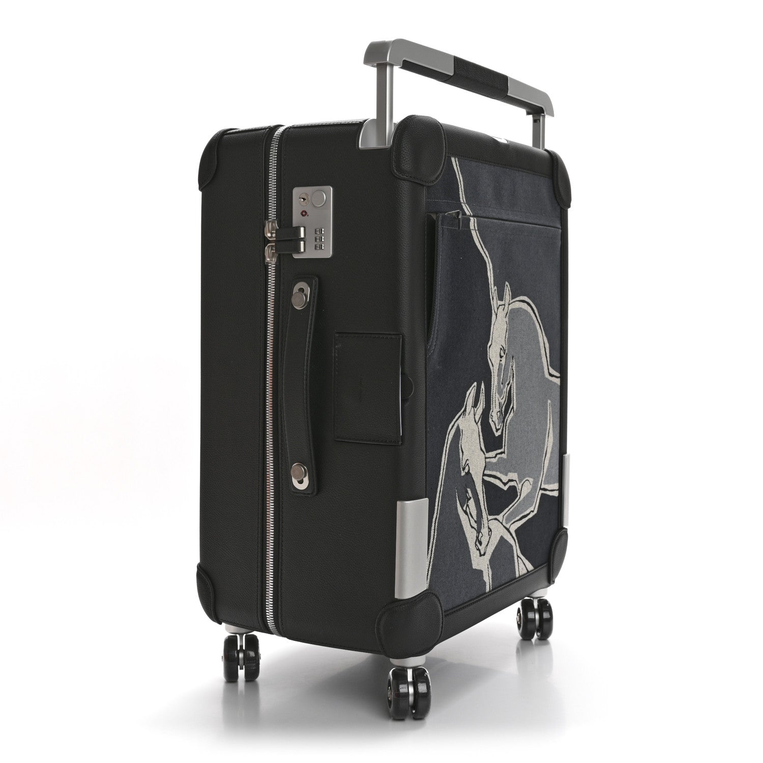 Hermes H Plume Canvas Taurillon Regate La Danse Des Chevaux R.M.S. Trolley Case Luggage Gris Fonce Ecru Black 2 of 8