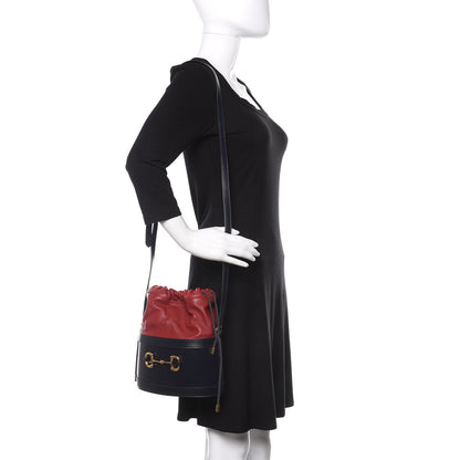 Gucci Azalea Sakai Be Green Calfskin Horsebit 1955 Drawstring Bucket Bag Blue New Cherry Red 2 of 10