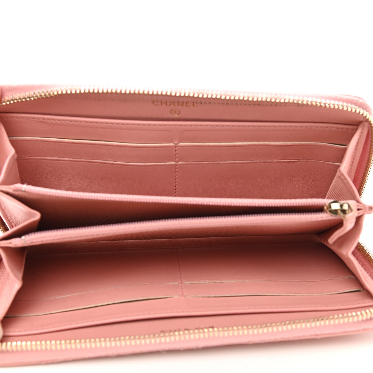 Lambskin Quilted Large Gusset Zip Around Wallet Light Pink