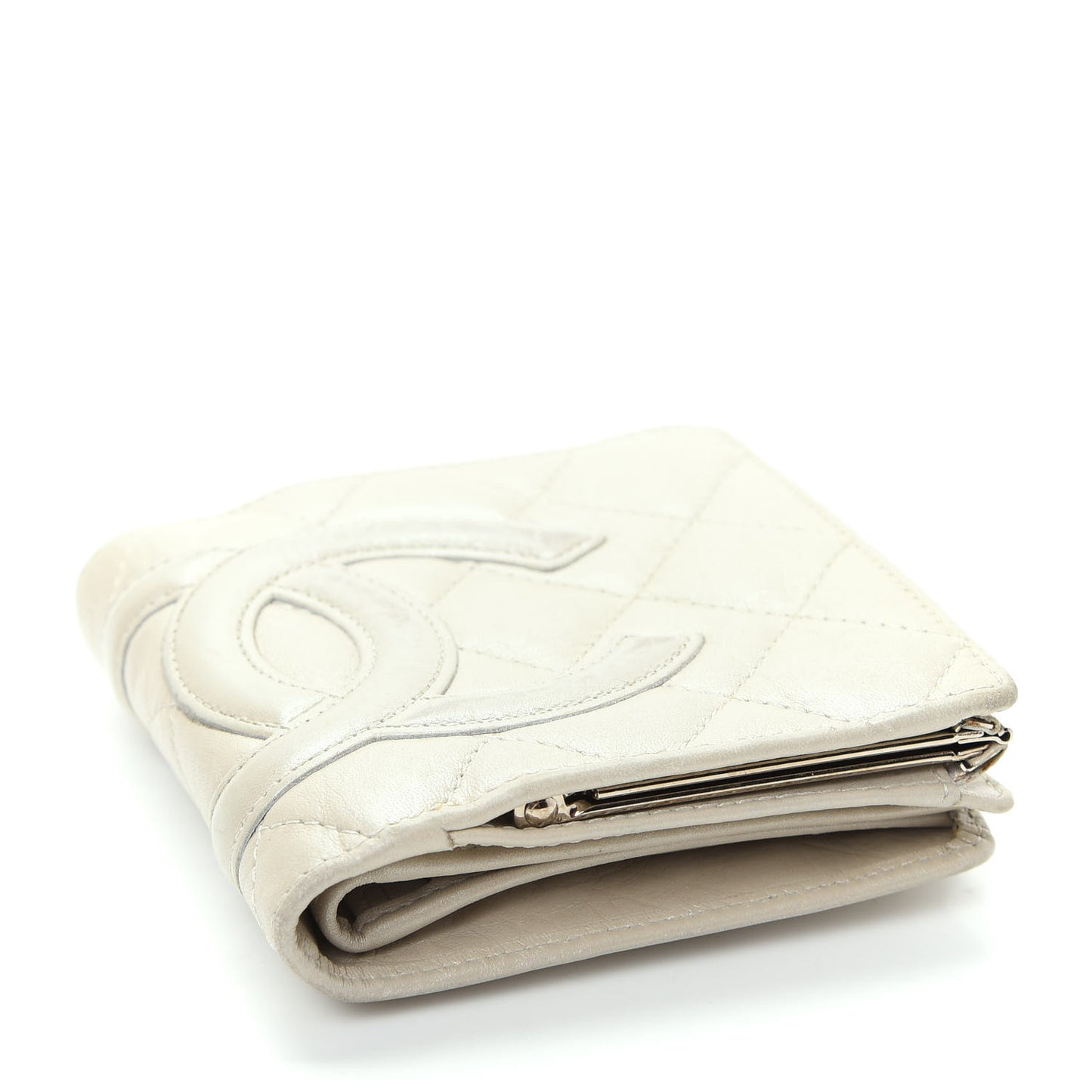 Aged Calfskin Cambon Compact Wallet Pearl