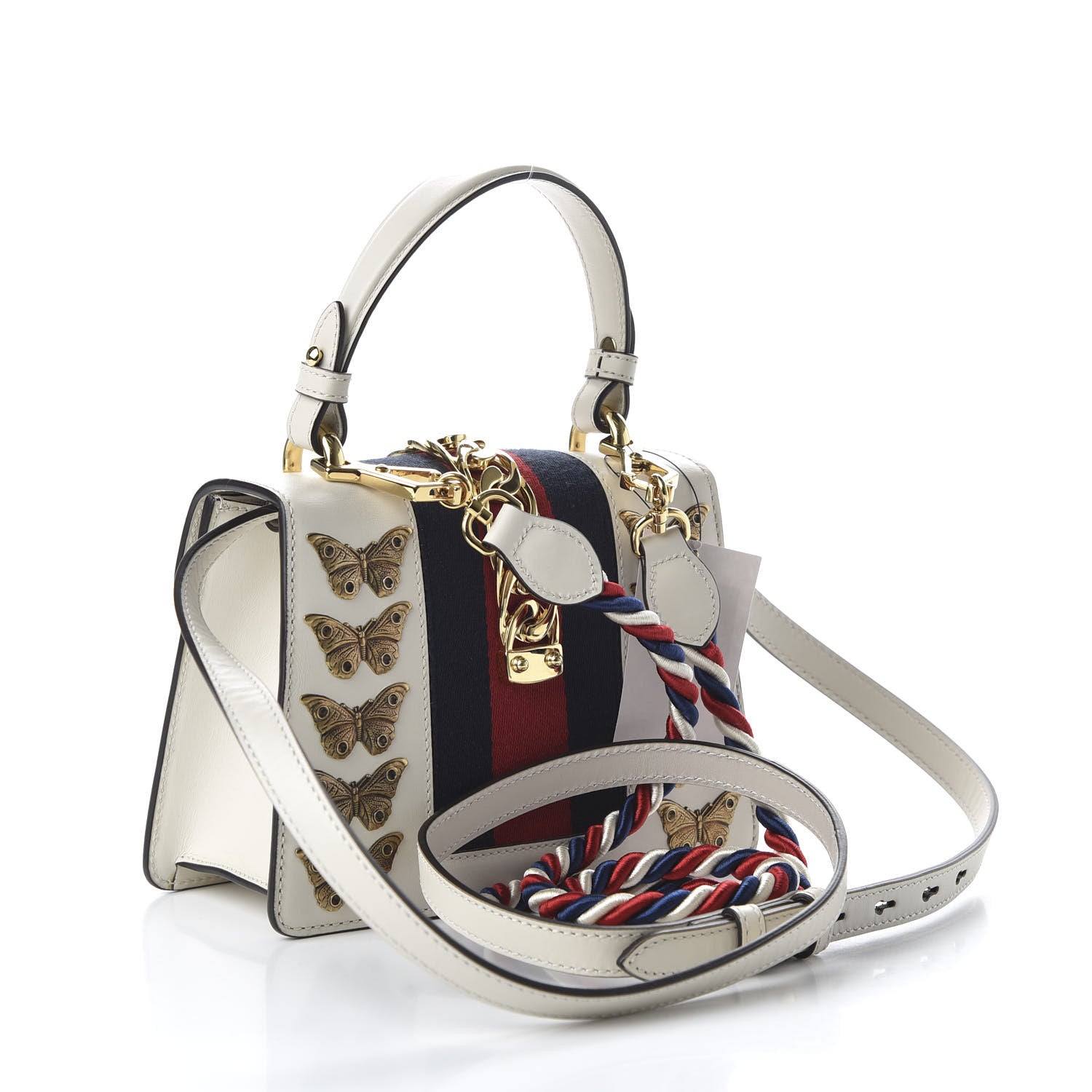 Gucci Calfskin Animal Studs Mini Sylvie Top Handle Bag White 4 of 12