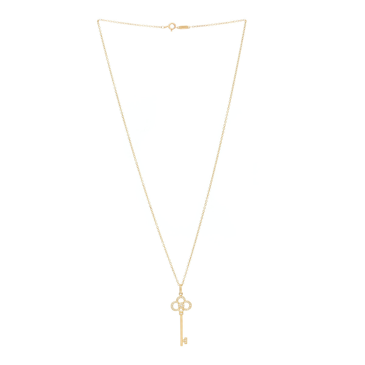Tiffany 18K Yellow Gold Diamond Crown Key Pendant Necklace 3 of 6