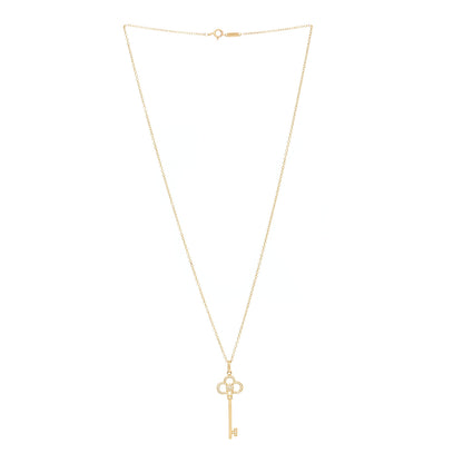 Tiffany 18K Yellow Gold Diamond Crown Key Pendant Necklace 3 of 6