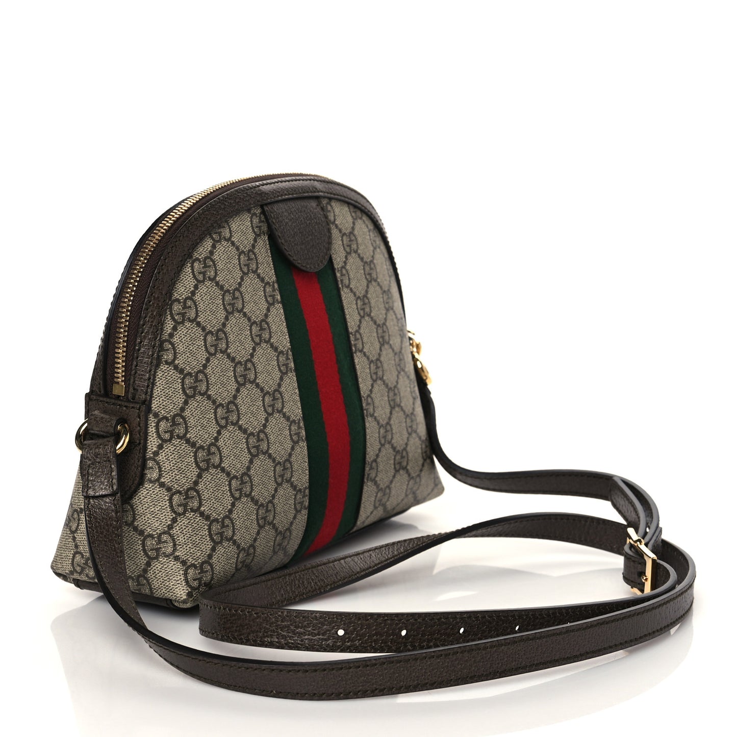 GG Supreme Monogram Textured Dollar Calfskin Web Small Ophidia Dome Shoulder Bag Beige Ebony New Acero