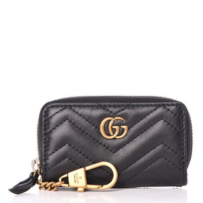 Gucci Calfskin Matelasse GG Marmont Zip Around Key Case Black 2 of 9