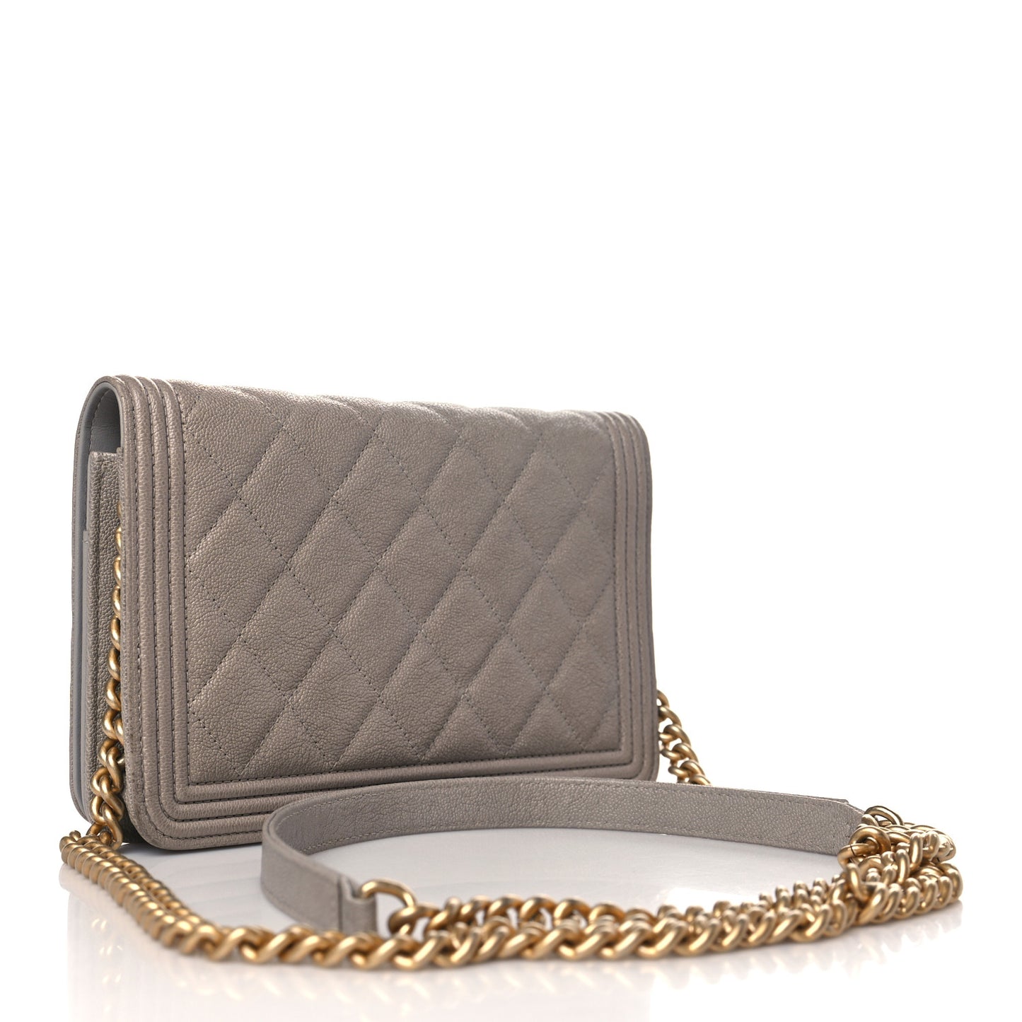 Caviar Quilted Boy Wallet On Chain WOC Grey