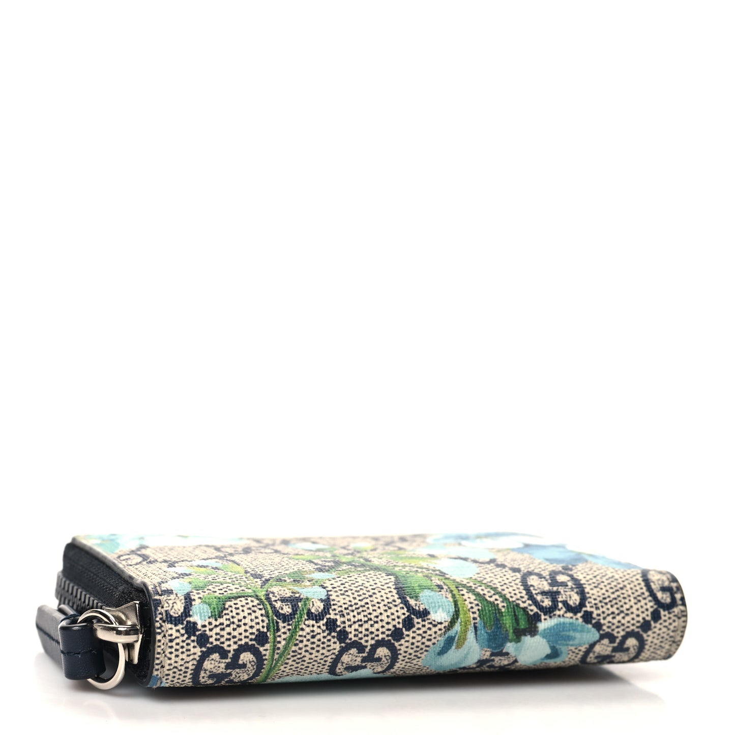 GG Supreme Monogram Blooms Zip Around Card Case Wallet Beige Blue Navy