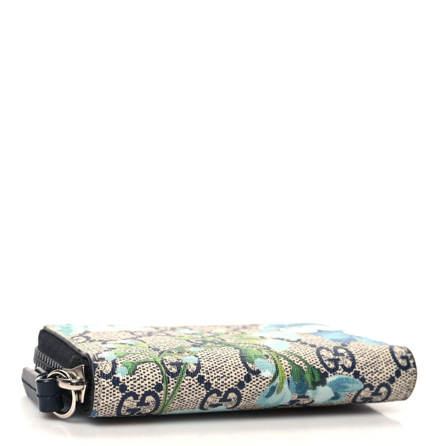Gucci GG Supreme Monogram Blooms Zip Around Card Case Wallet Beige Blue Navy 4 of 6