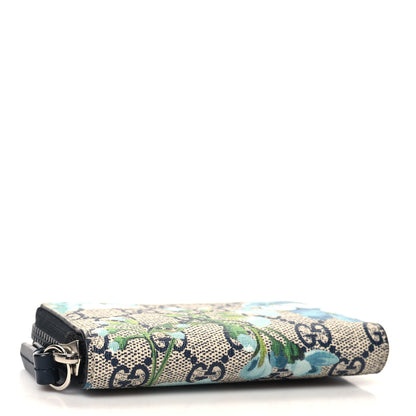 Gucci GG Supreme Monogram Blooms Zip Around Card Case Wallet Beige Blue Navy 4 of 6
