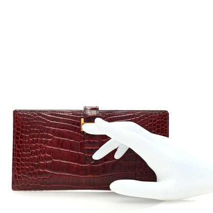 Hermes Shiny Alligator Bearn Wallet Bordeaux 2 of 8