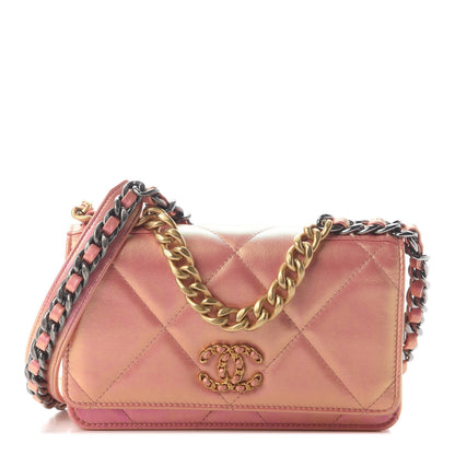 Chanel Iridescent Calfskin Quilted Chanel 19 Wallet On Chain WOC Pink 1 of 7