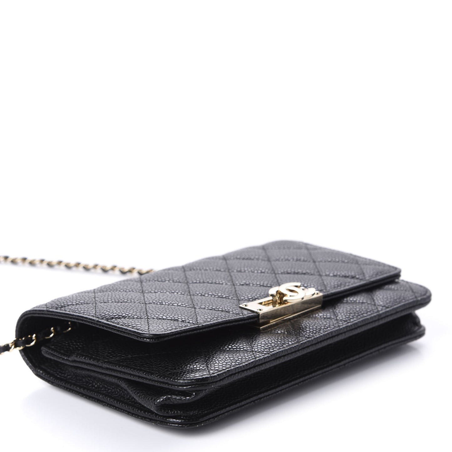 Caviar Quilted Golden Class Wallet On Chain WOC Black