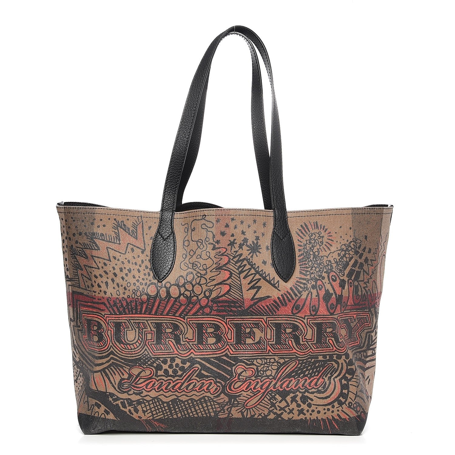 Burberry Coated Canvas Mega Check Medium Doodle Tote Black 1 of 6