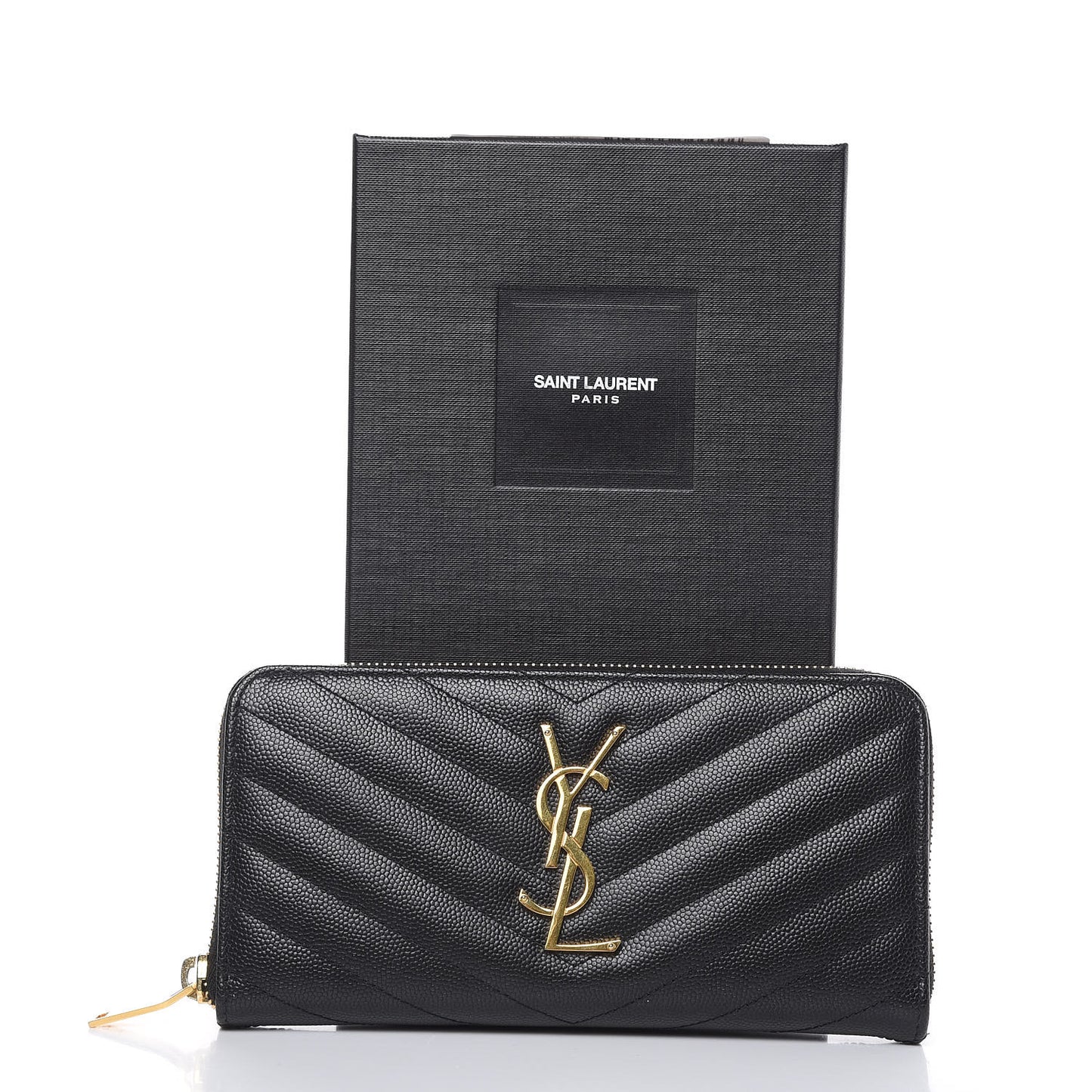 Grain De Poudre Matelasse Chevron Monogram Zip Around Wallet Black