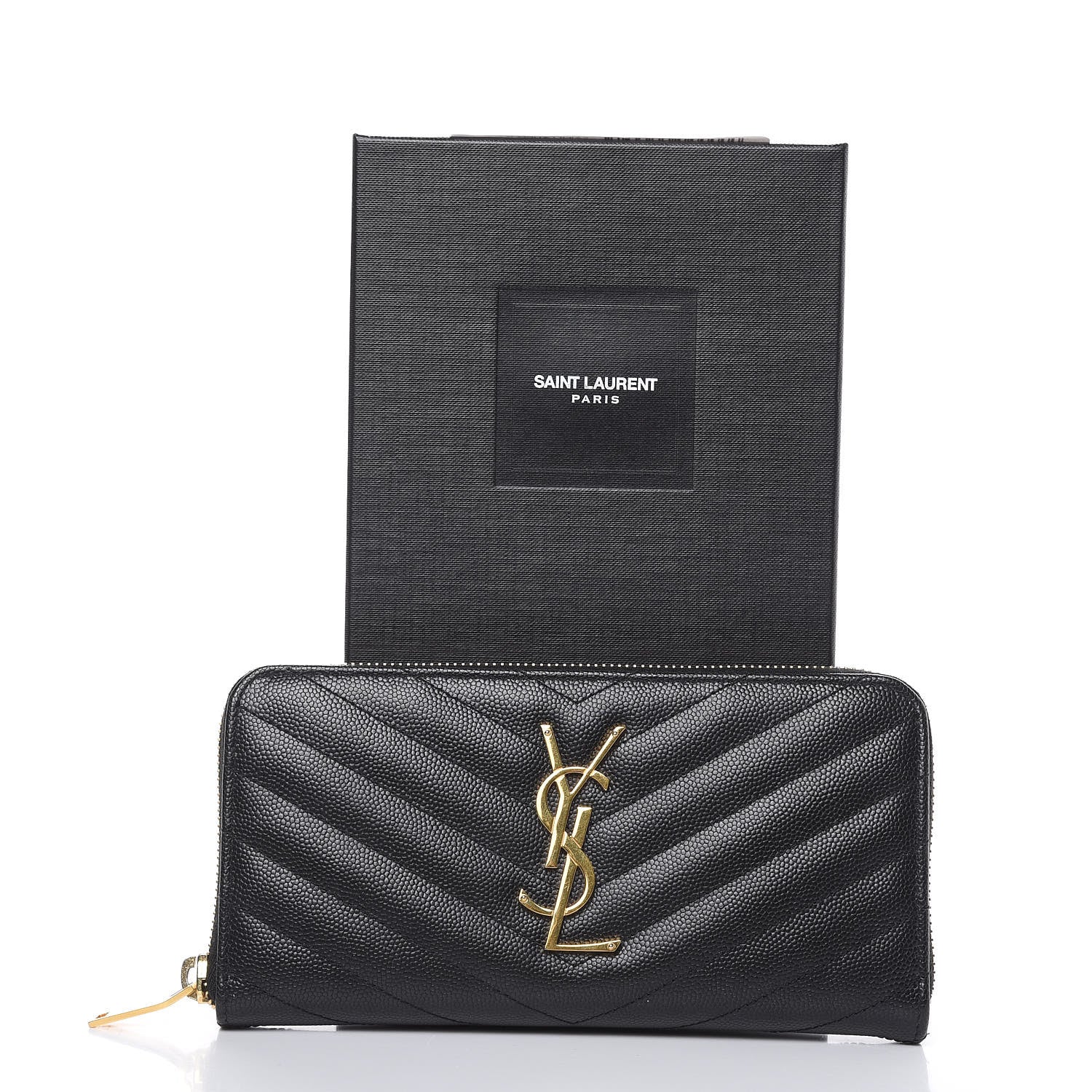 Saint Laurent Grain De Poudre Matelasse Chevron Monogram Zip Around Wallet Black 9 of 9