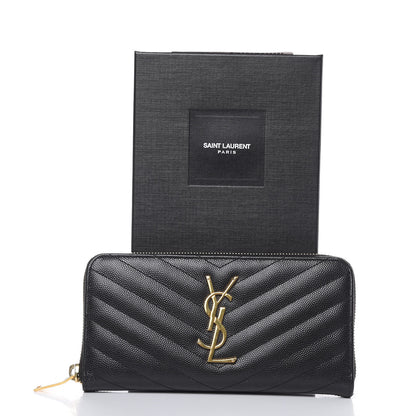 Saint Laurent Grain De Poudre Matelasse Chevron Monogram Zip Around Wallet Black 9 of 9