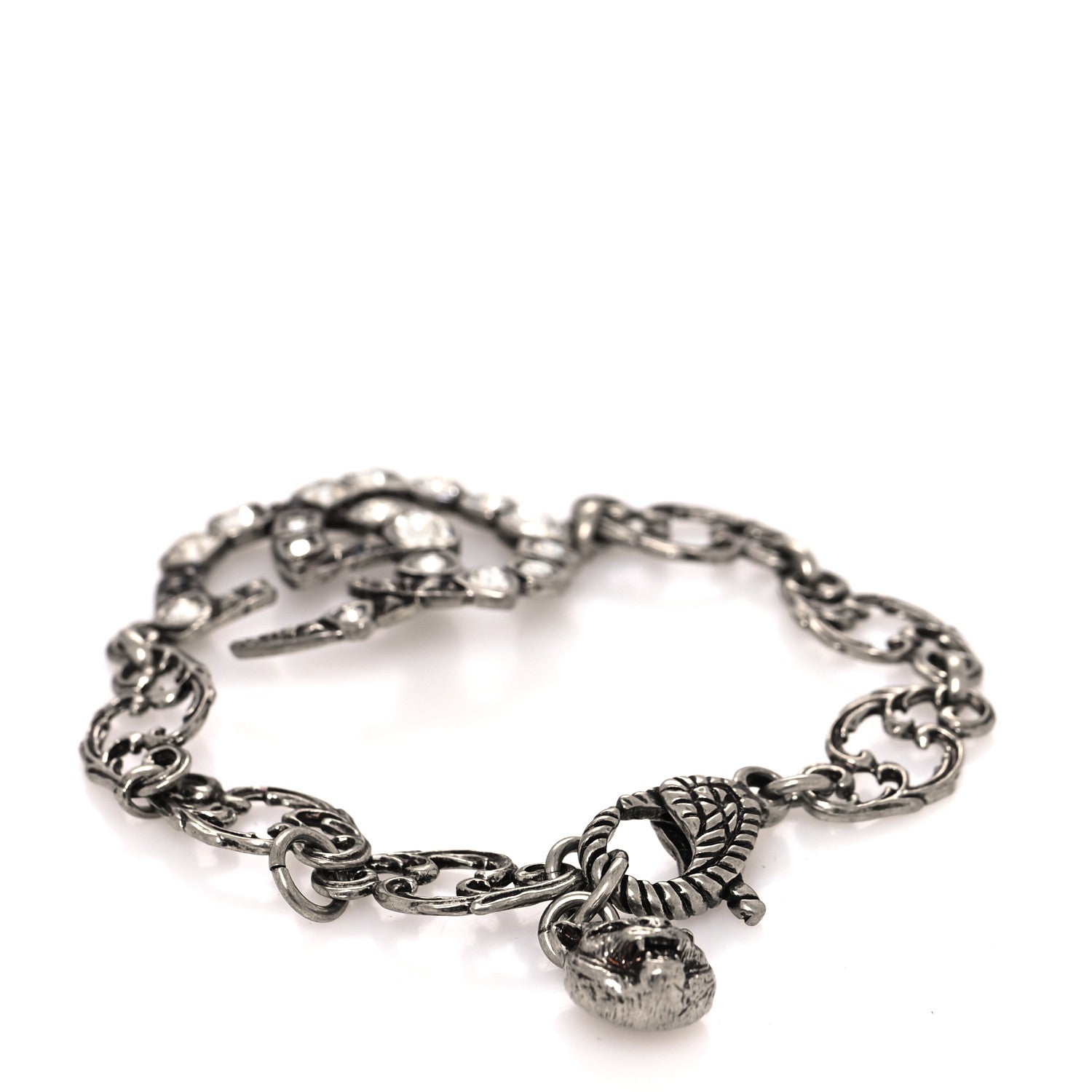 Gucci Oxidized Palladium Crystal Double G Bracelet Silver 3 of 5