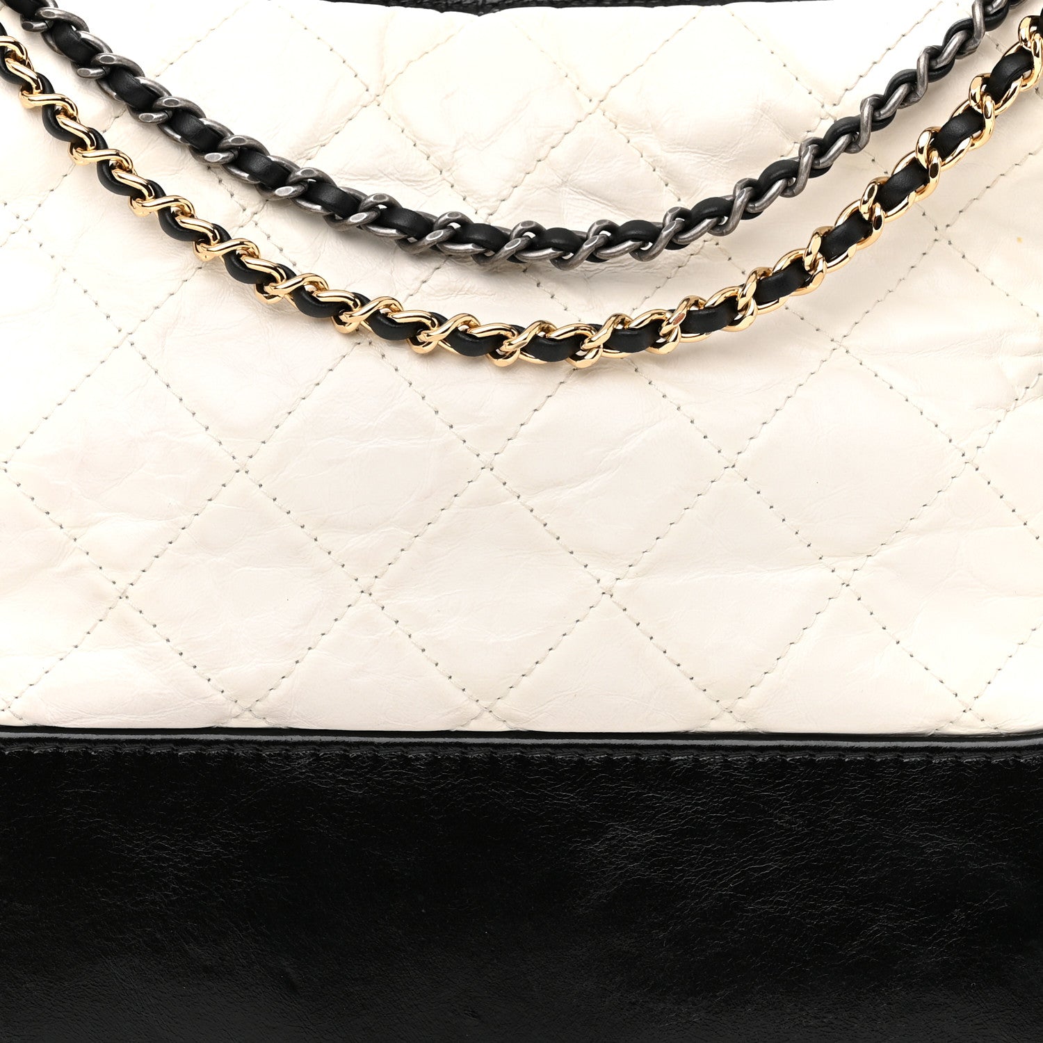 Chanel Aged Calfskin Quilted Medium Gabrielle Hobo Black White 8 of 12