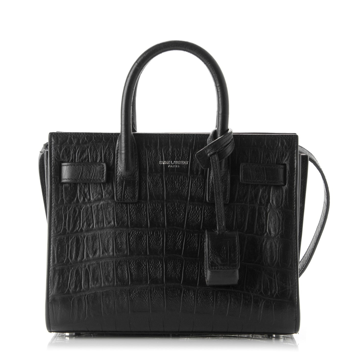 Calfskin Crocodile Embossed Nano Sac De Jour Black