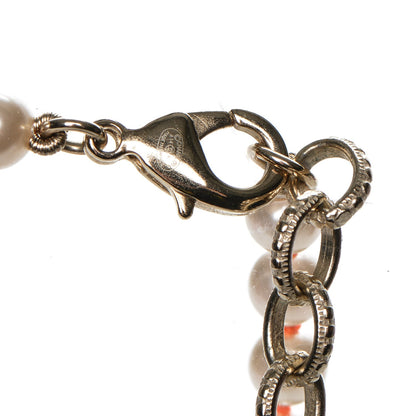 Chanel Pearl Crystal Gripoix CC Long Necklace Gold Pearly White Orange 5 of 5