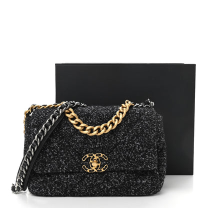 Chanel Tweed Quilted Medium Chanel 19 Flap Black Grey 11 of 11
