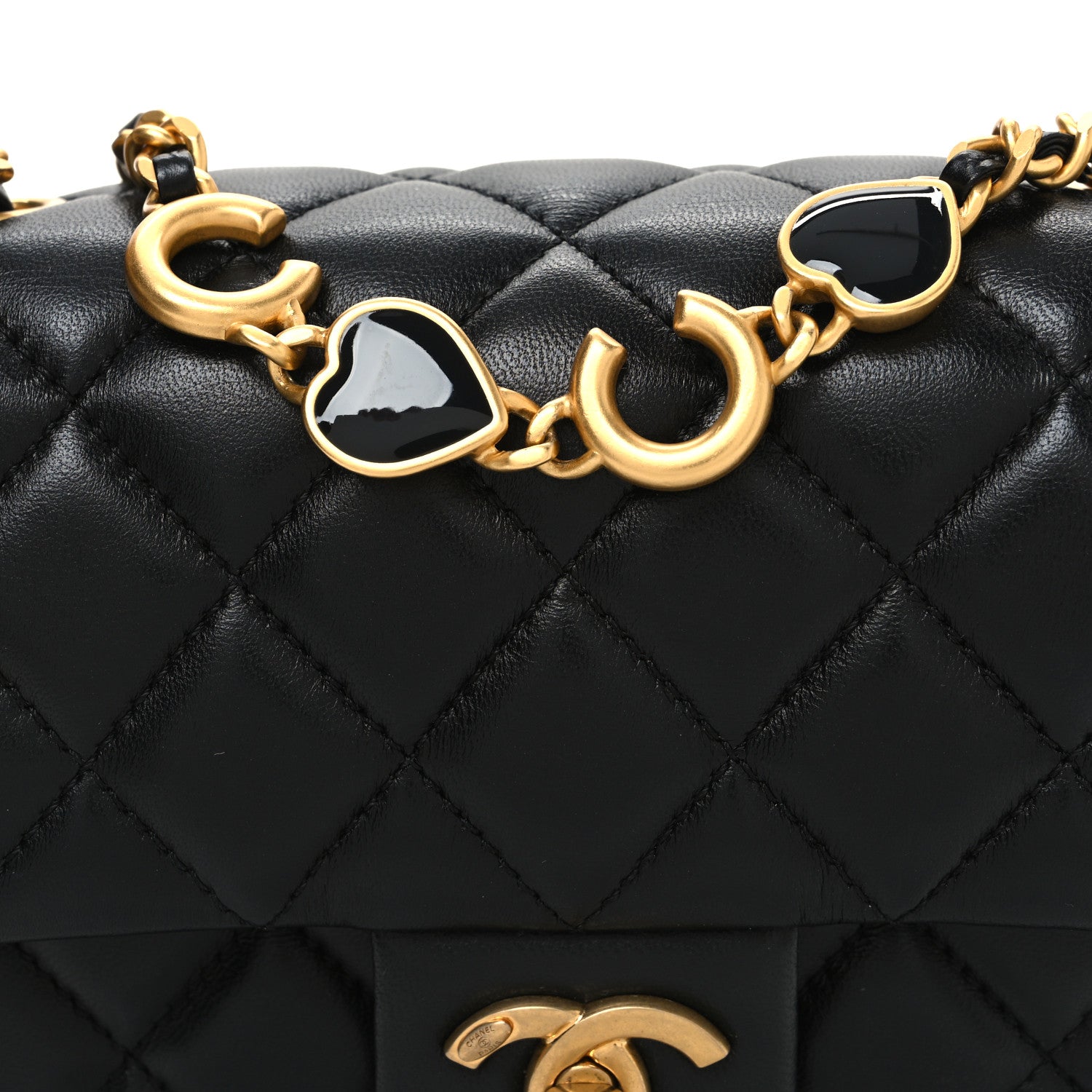 Chanel Lambskin Enamel Quilted Mini Coco Hearts Square Flap Black 8 of 10