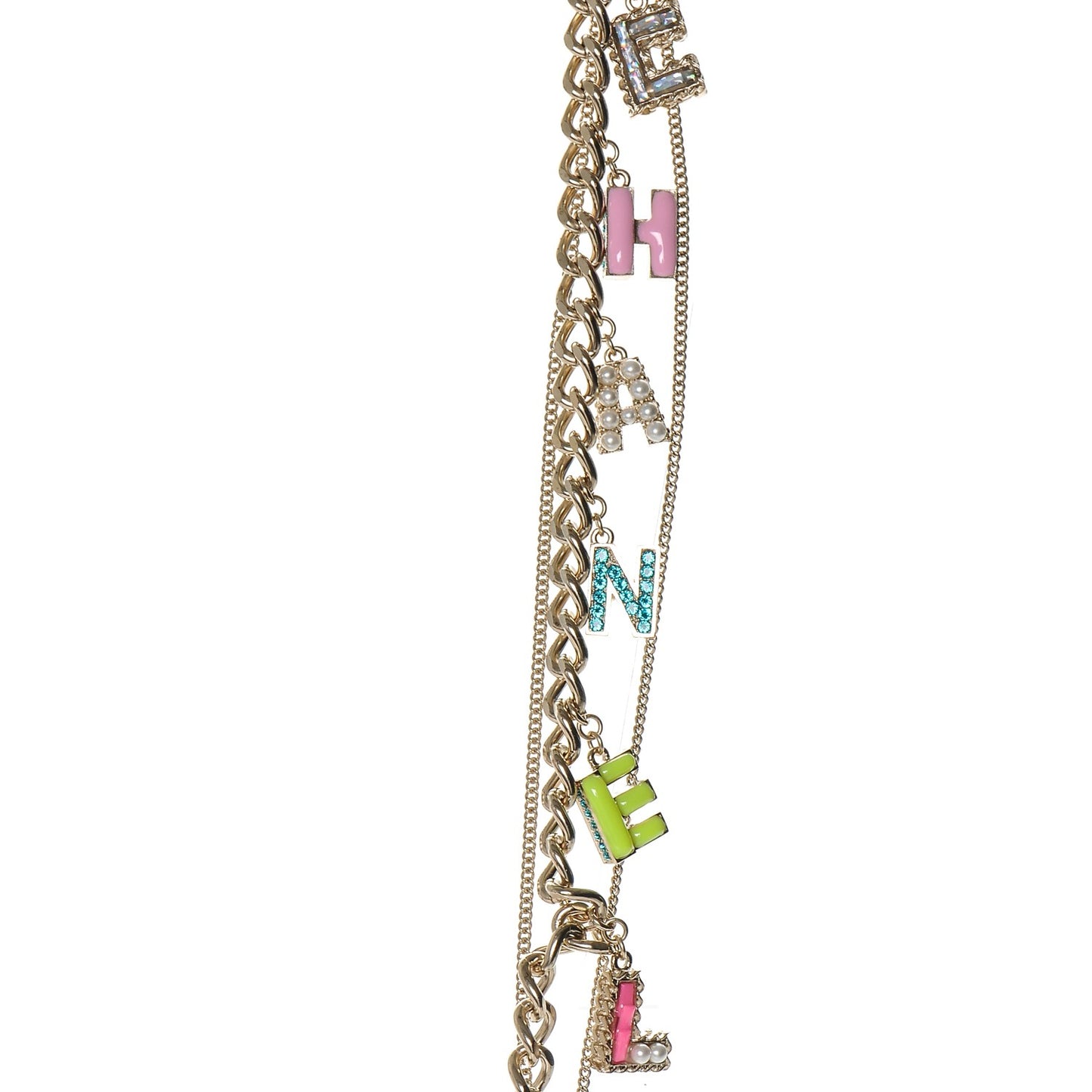 Metal Strass PVC Enamel CC Chain Link Long Necklace Gold Blue Pink Yellow