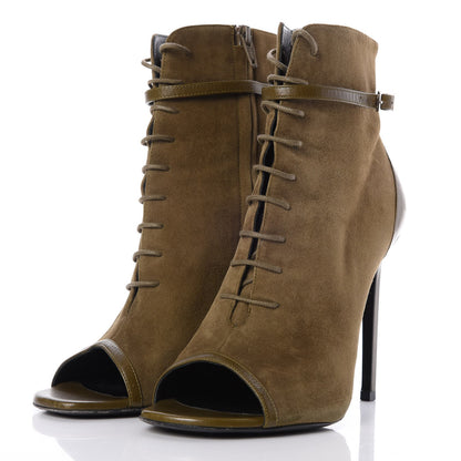 Saint Laurent Suede Peep Toe Ankle Boots 40 Green 3 of 11