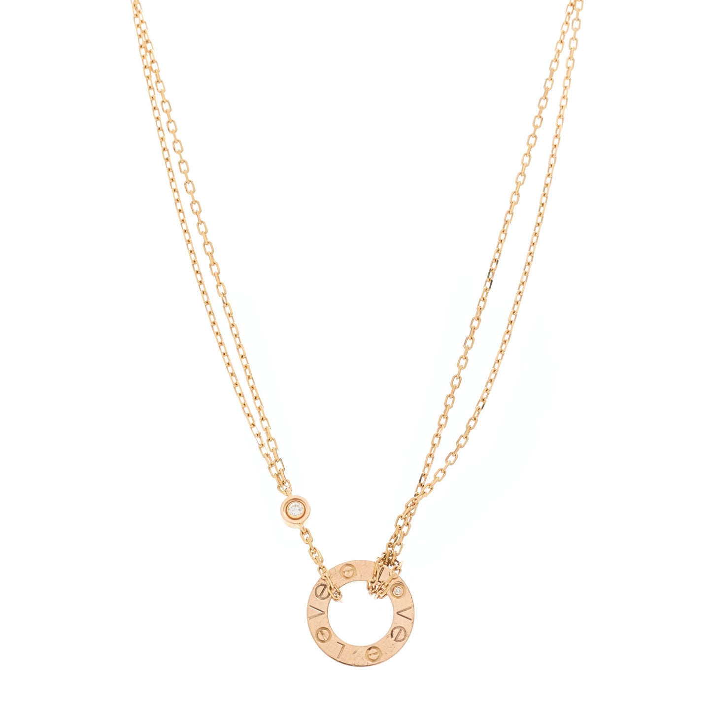 18K Pink Gold 2 Diamond LOVE Necklace