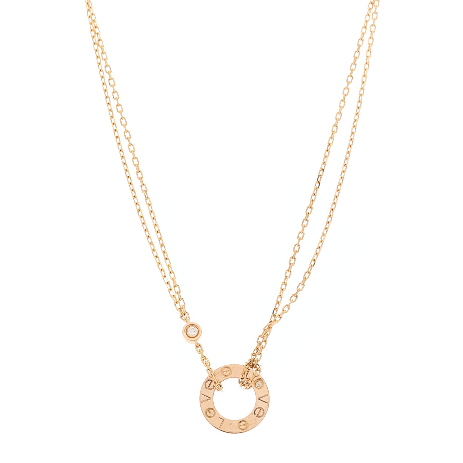 Cartier 18K Pink Gold 2 Diamond LOVE Necklace 1 of 5