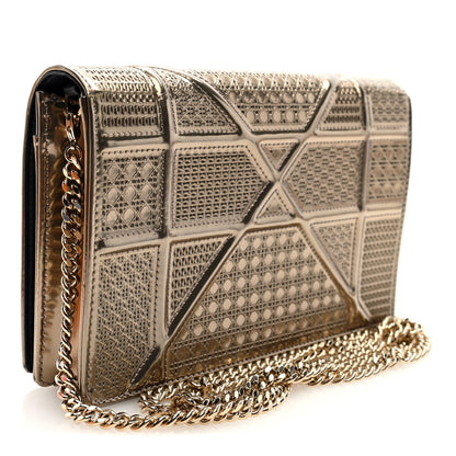 Christian Dior Metallic Patent Micro-Cannage Diorama Wallet on Chain Pouch Gold 3 of 9