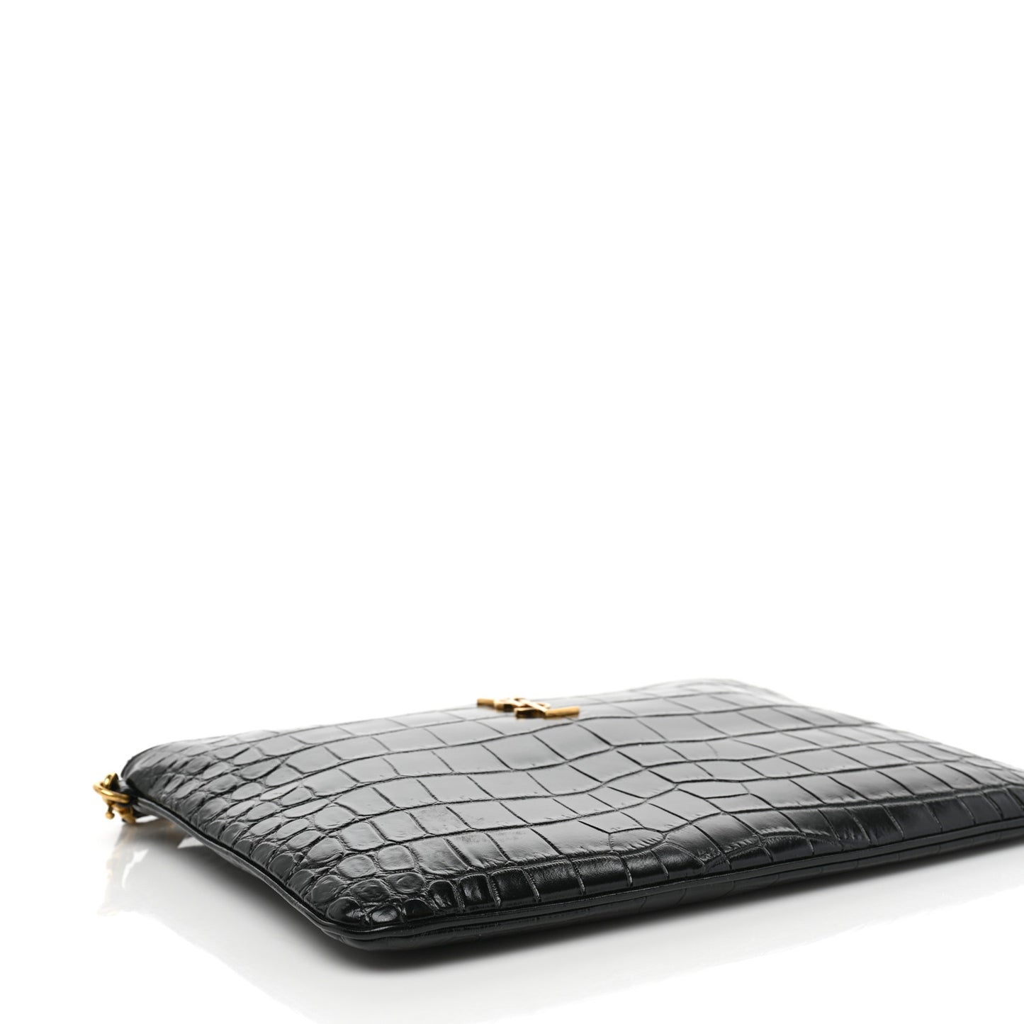 Calfskin Crocodile Embossed Tablet Pouch Black