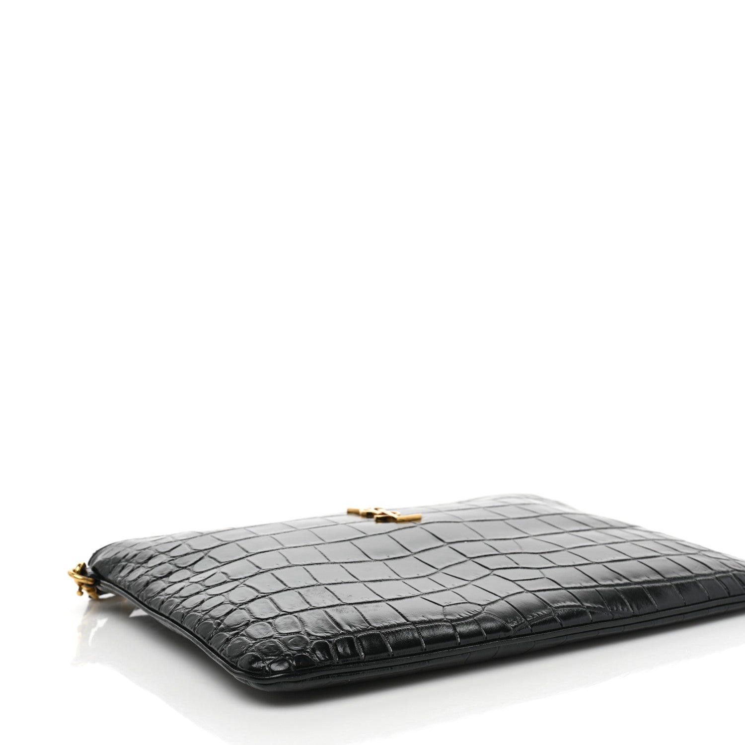Saint Laurent Calfskin Crocodile Embossed Tablet Pouch Black 8 of 9