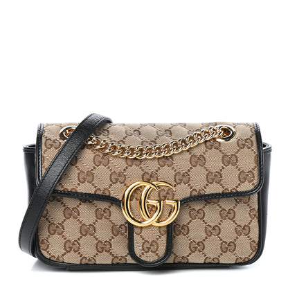 Gucci Monogram Matelasse Diagonal Mini GG Marmont Shoulder Bag Beige Black 1 of 10