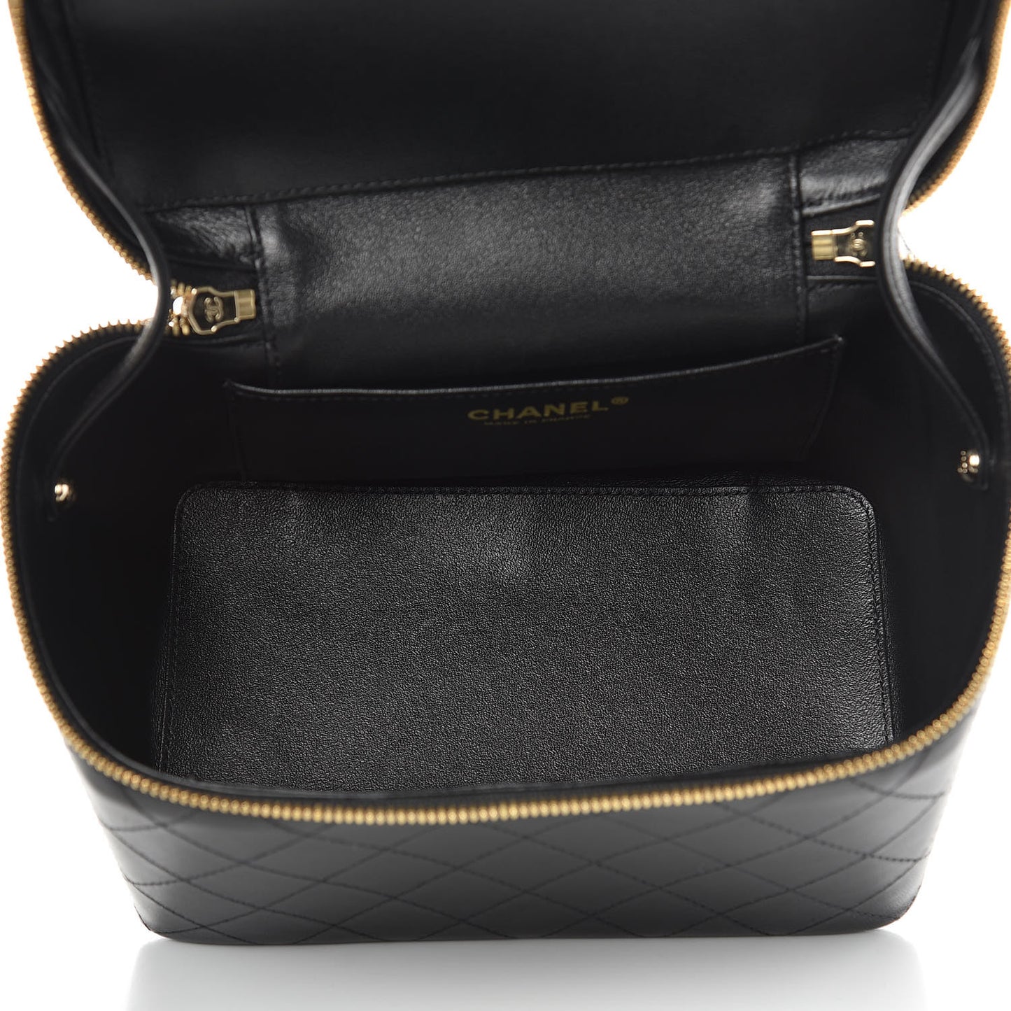 Lambskin Flat Quilted Knock On Wood Large Vanity Case Black