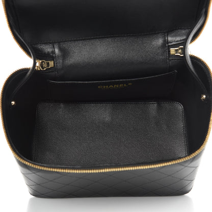 Chanel Lambskin Flat Quilted Knock On Wood Large Vanity Case Black 5 of 10