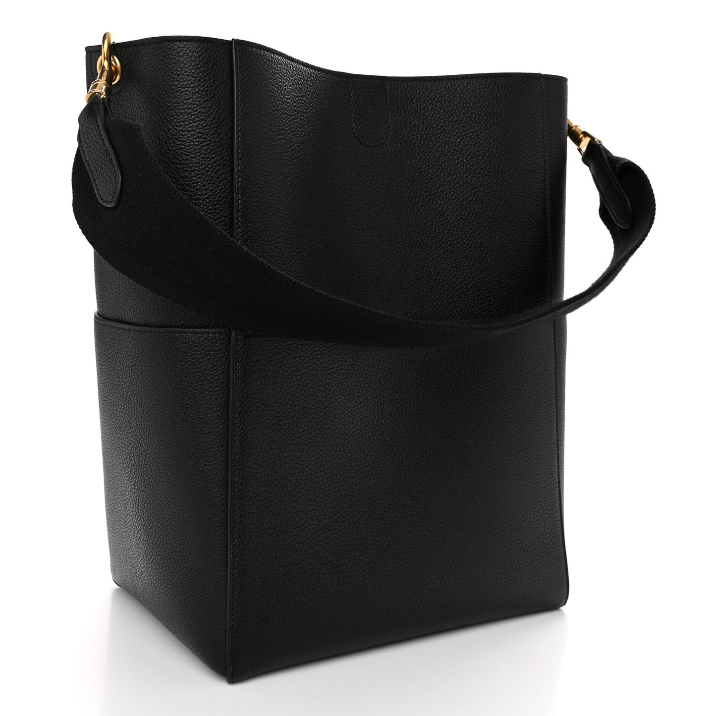 Soft Grained Calfskin Sangle Bucket Bag Black