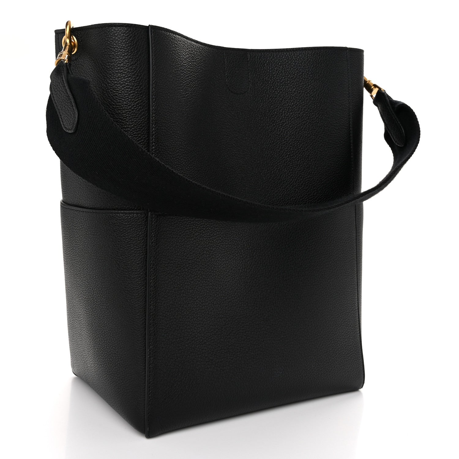 Celine Soft Grained Calfskin Sangle Bucket Bag Black 3 of 9