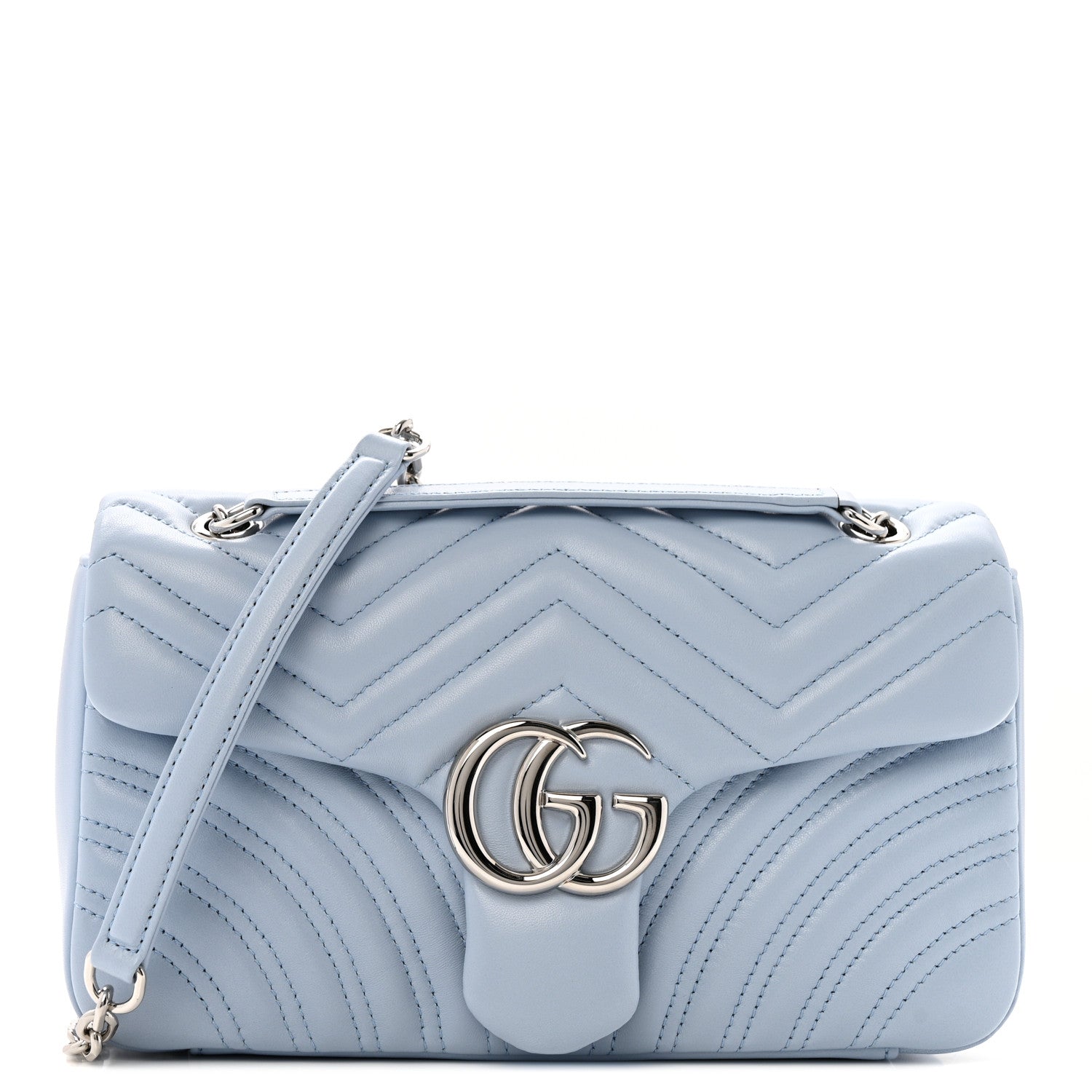 Gucci Lambskin Matelasse Medium GG Marmont Shoulder Bag Light Blue 1 of 11