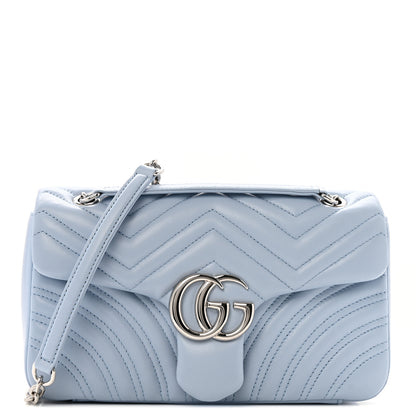 Gucci Lambskin Matelasse Medium GG Marmont Shoulder Bag Light Blue 1 of 11