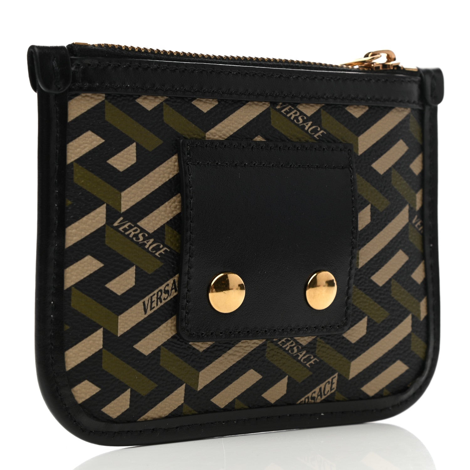 Versace Coated Canvas Calfskin La Greca Modular Zip Pouch Black Green Beige 3 of 8